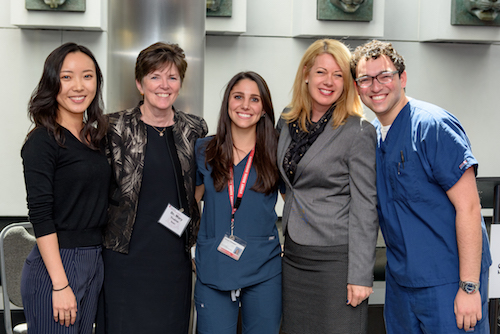 Ms. Erin Wang, Class of 2019, Dr. Mary Truhlar, Dean, Dr. Jenna Chimon, Class of 2018, Ms. Melissa Marlin, Dentsply Sirona, Dr. Michael Winter, Class of 2018