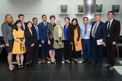 Stony Brook School of Dental Medicine's Annual Research Symposium's Award Recipients and their mentors, Dean Mary Truhlar, and Dentsply Sirona's Melissa Marlin