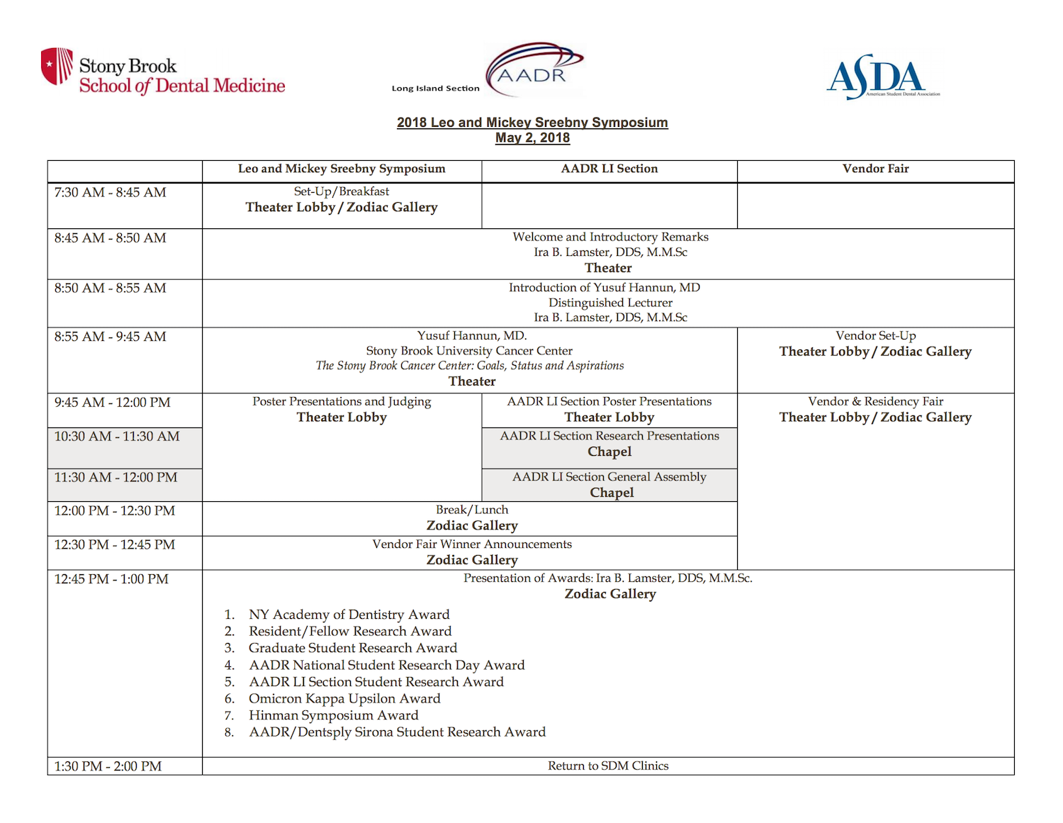 2018 Leo and Mickey Sreebny Symposium Schedule