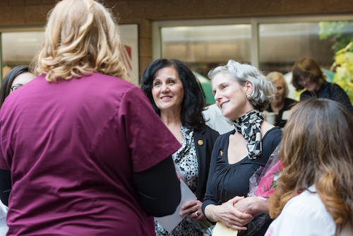 Dental Assistant Program Valedictorian, Joyce Lax, Talks With Lisa Borzumato and Maria Nardiello at Reception Following Graduation