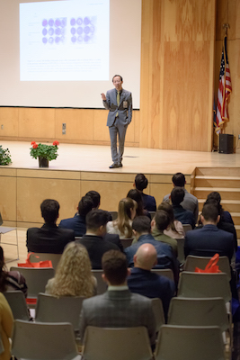 Dr. David Lam presents his research on stage as the Keynote Lecturer of the annual Stony Brook University School of Dental Medicine 2019 Leo and Mickey Sreebny Lectureship and School of Dental Medicine Research Symposium